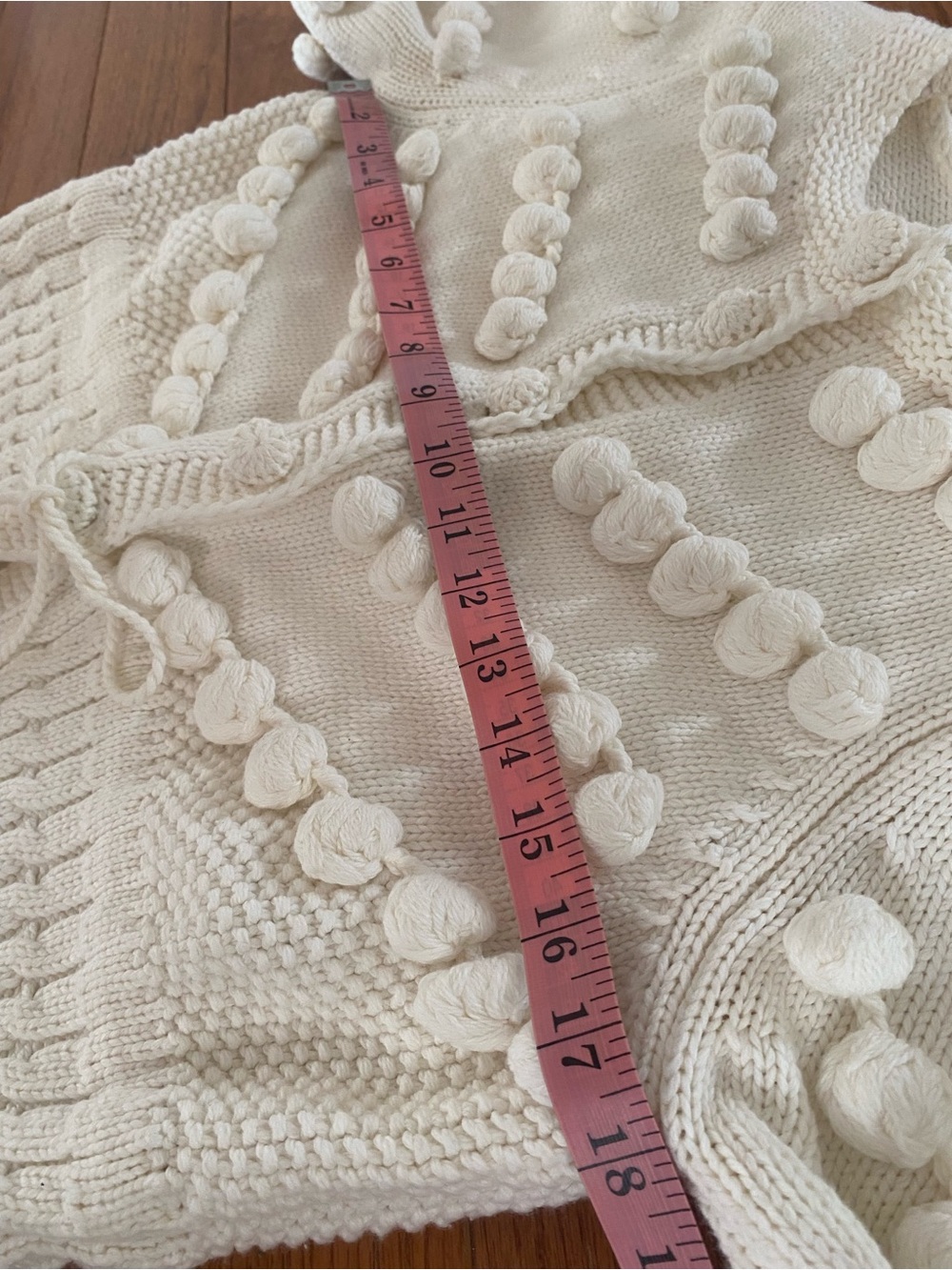 Vita Grace Ivory Bobble Knit Cardigan Balloon Sleeve Tie Waist Cotton M - Picture 15 of 16